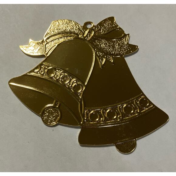 Gold Brass Double Bell Christmas Tree Ornament Gloria Duchin - Picture 1 of 6